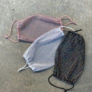 Pink or Black or White Rhinestone Bling Face Mask